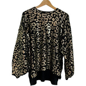 ANDTHEWHY Womens Plus Size 2X Sweater Foil Leopard Print Long Sleeve Pullover